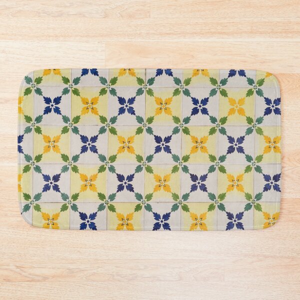 Item preview, Painted Patterns - Floral Azulejo Tiles in Green Blue and Yellow designed and sold by Georgia Mizuleva.
