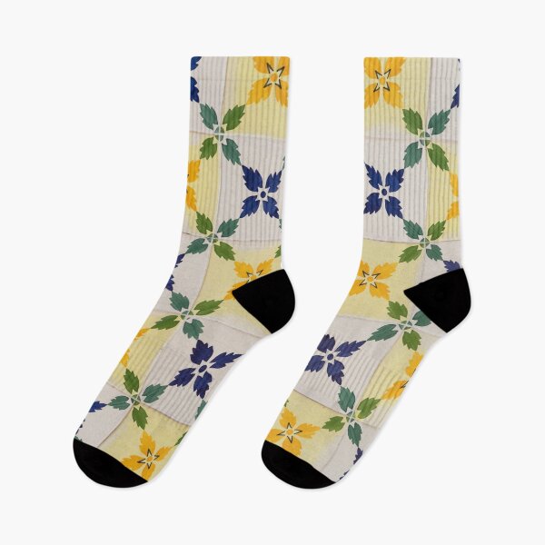 Item preview, Painted Patterns - Floral Azulejo Tiles in Green Blue and Yellow designed and sold by Georgia Mizuleva.