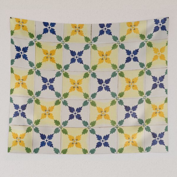 Item preview, Painted Patterns - Floral Azulejo Tiles in Green Blue and Yellow designed and sold by Georgia Mizuleva.
