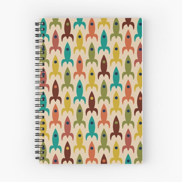 Item preview, Mid-Century Modern Rocket Ships - Colorful Space Age Atomic Era Aerospace Pattern in Teal, Olive, Mustard, Orange, and Beige designed and sold by kierkegaard.
