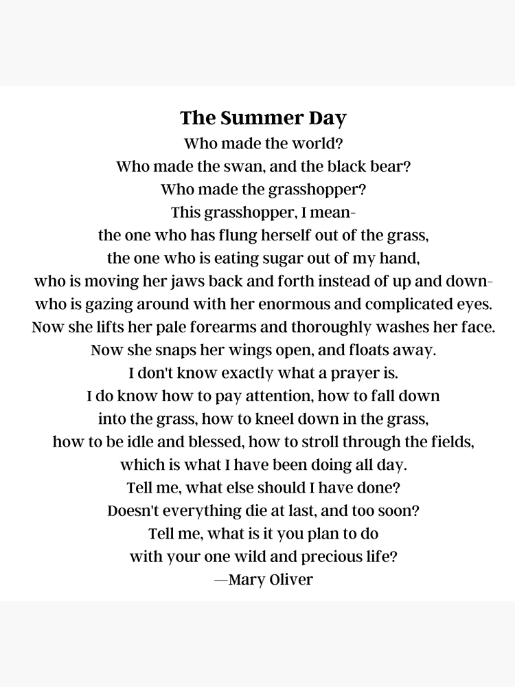 mary oliver  Tuesdays in the Tallgrass