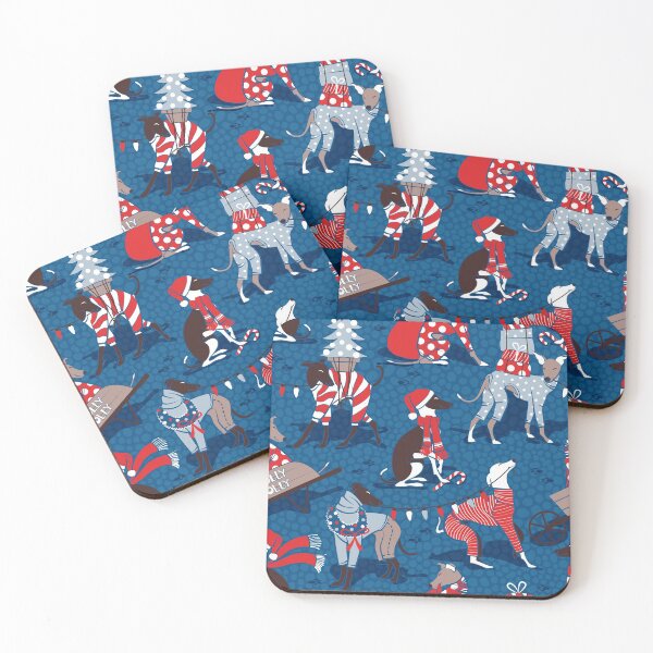 Item preview, Greyhounds Christmas dogwalk // blue background designed and sold by SelmaCardoso.