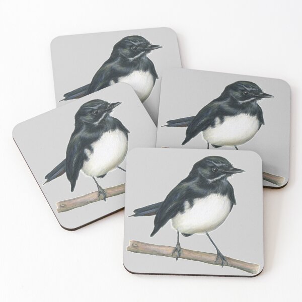 Willie Wagtail Bird Art Coloured backgrounds Coasters (Set of 4)