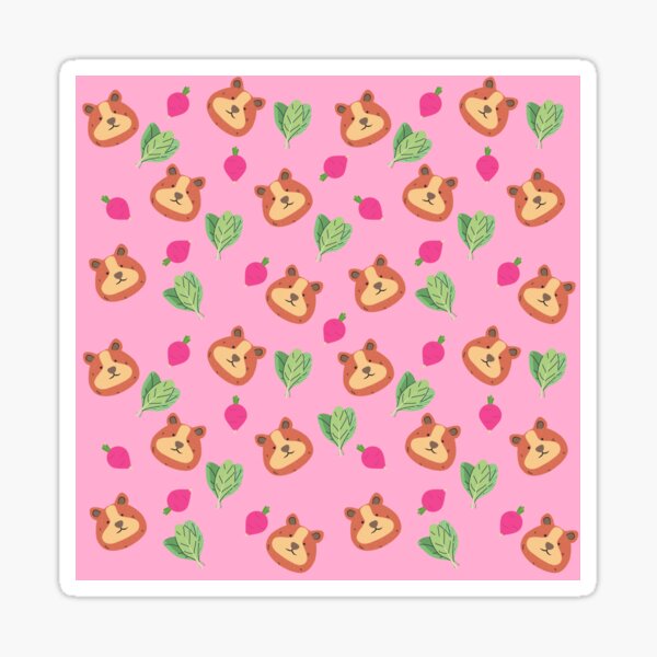 "Adorable Pink Guinea Pig Eating Beets and Leaves Pattern" Sticker for