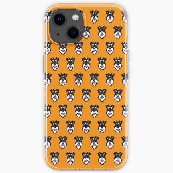 Silver & Black schnauzer pattern on orange background iPhone Soft Case