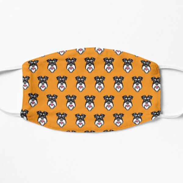 Silver & Black schnauzer pattern on orange background Flat Mask