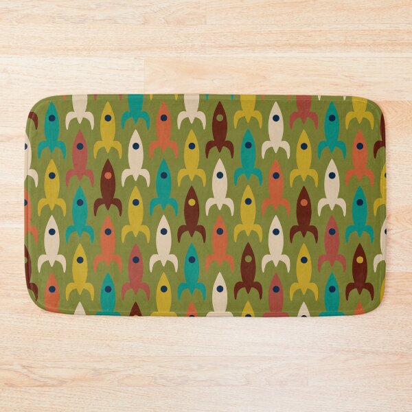 Item preview, Mid-Century Modern Rocket Ships - Colorful Space Age Atomic Era Aerospace Pattern in Teal, Mustard, Orange, and Olive designed and sold by kierkegaard.