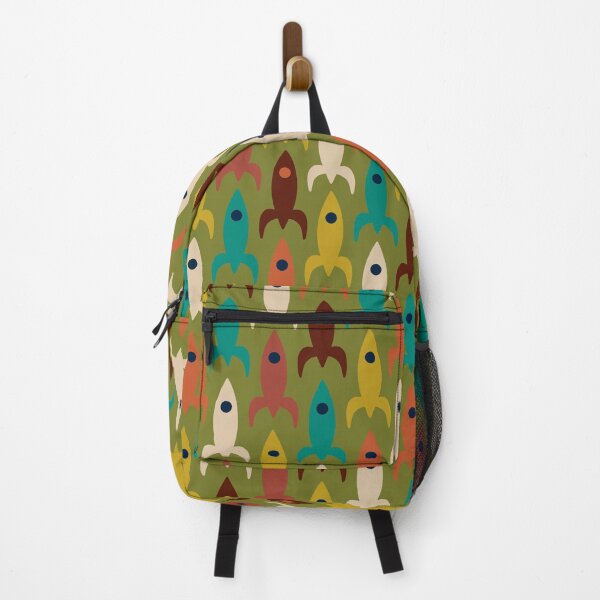 Item preview, Mid-Century Modern Rocket Ships - Colorful Space Age Atomic Era Aerospace Pattern in Teal, Mustard, Orange, and Olive designed and sold by kierkegaard.