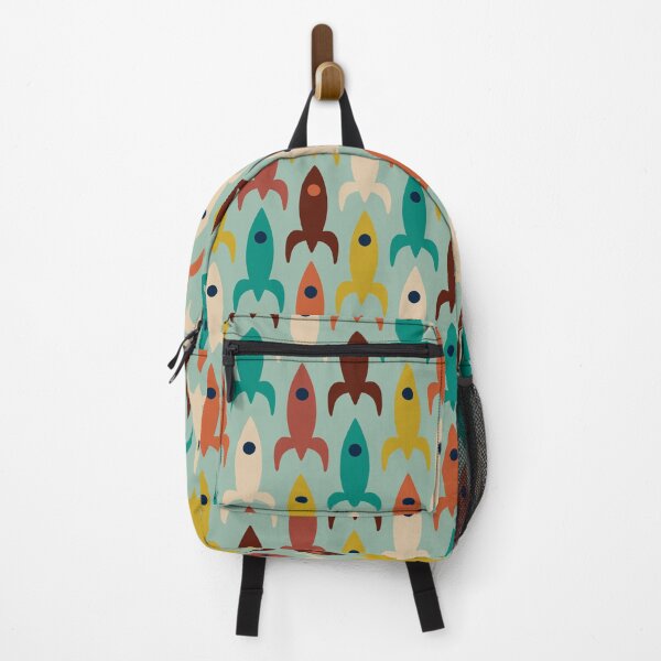 Item preview, Mid-Century Modern Rocket Ships - Colorful Space Age Atomic Era Aerospace Pattern in Mustard, Orange, Turquoise and Light Teal designed and sold by kierkegaard.
