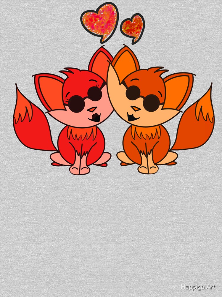 Cute Cool Foxes Couple Orange by HappigalArt