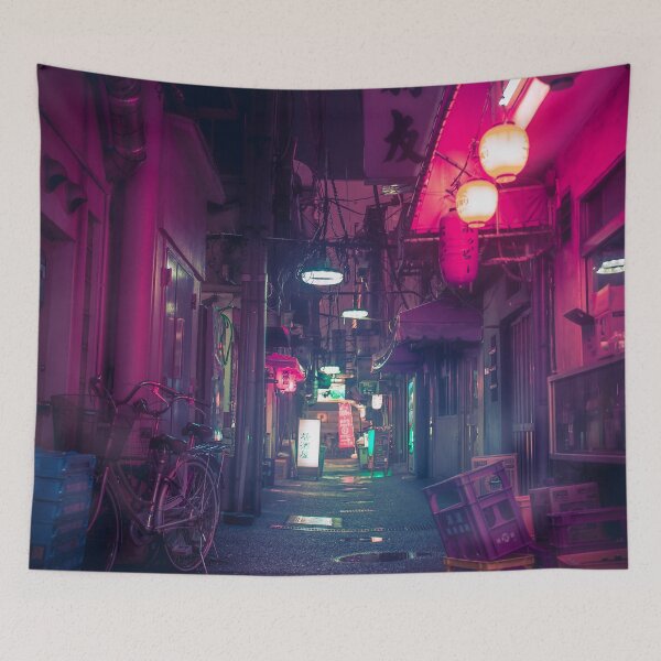 Item preview, Synthwave Tokyo Neon Underworld Red Lantern in narrow dark alley designed and sold by TokyoLuv.