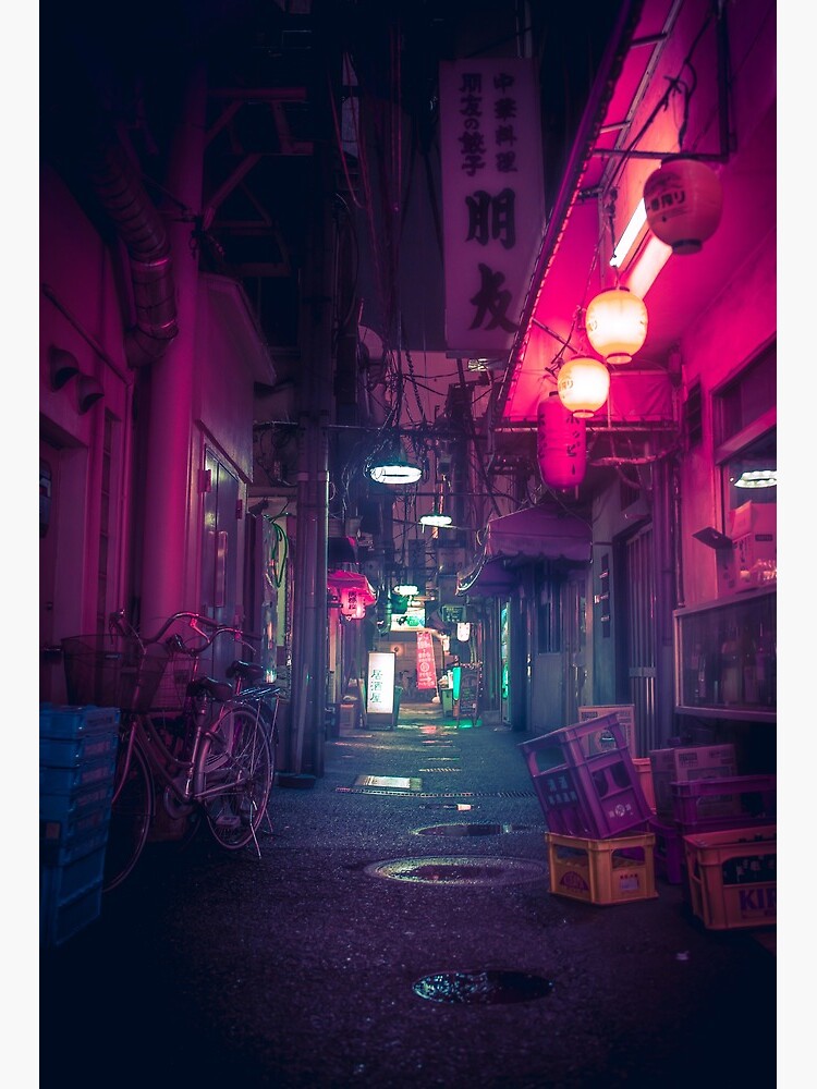 Synthwave Tokyo Neon Underworld Red Lantern in narrow dark alley" Art Board for Sale by Redbubble