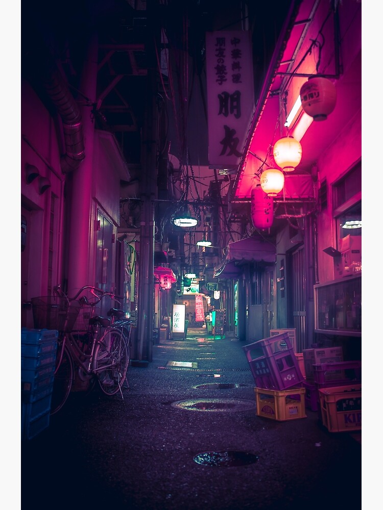 Synthwave Tokyo Neon Underworld Red Lantern In Narrow Dark Alley Postcard By Tokyoluv Redbubble