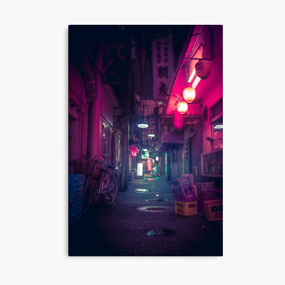 Synthwave Tokyo Neon Underworld Red Lantern In Narrow Dark Alley Poster By Tokyoluv Redbubble