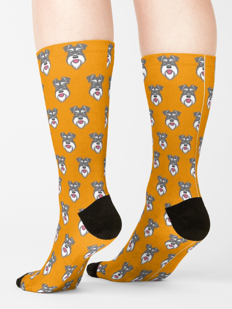 Alternate view of Salt & Pepper schnauzer pattern on orange background Socks
