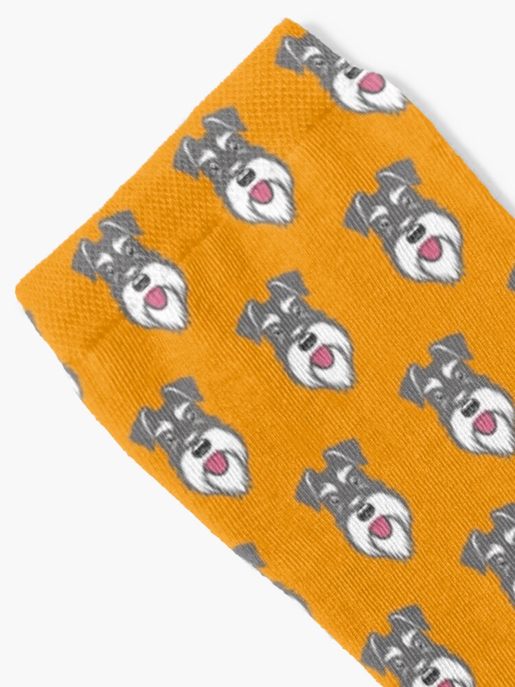 Alternate view of Salt & Pepper schnauzer pattern on orange background Socks