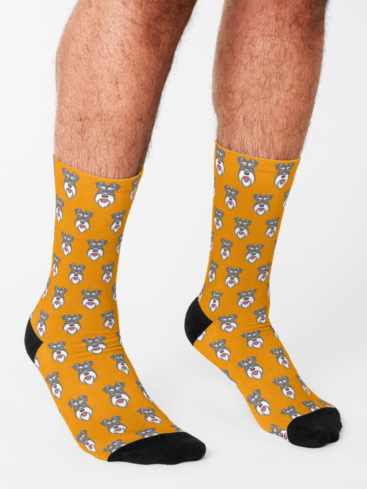 Alternate view of Salt & Pepper schnauzer pattern on orange background Socks