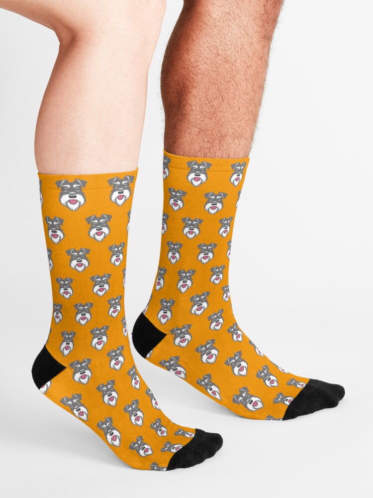 Alternate view of Salt & Pepper schnauzer pattern on orange background Socks