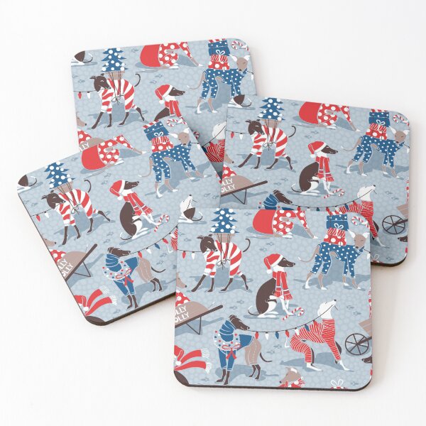 Item preview, Greyhounds Christmas dogwalk // pastel blue background designed and sold by SelmaCardoso.