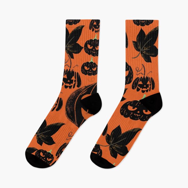 Item preview, Halloween cute pumpkin and leaf pattern in black and orange color designed and sold by Apoorv Choudhary.