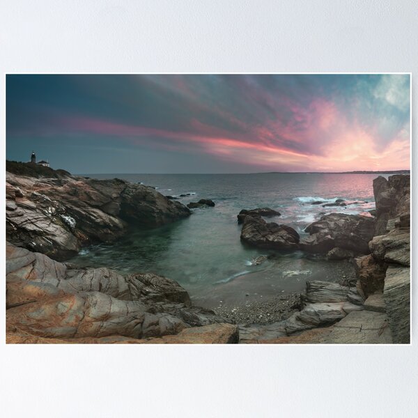 Item preview, Beavertail Lighthouse sunset over ocean in Jamestown, Rhode Island designed and sold by J. S. Wolf Photography.