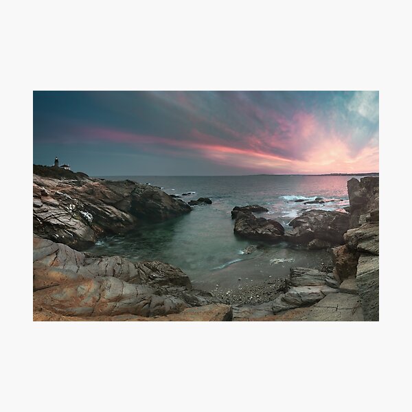 Item preview, Beavertail Lighthouse sunset over ocean in Jamestown, Rhode Island designed and sold by J. S. Wolf Photography.