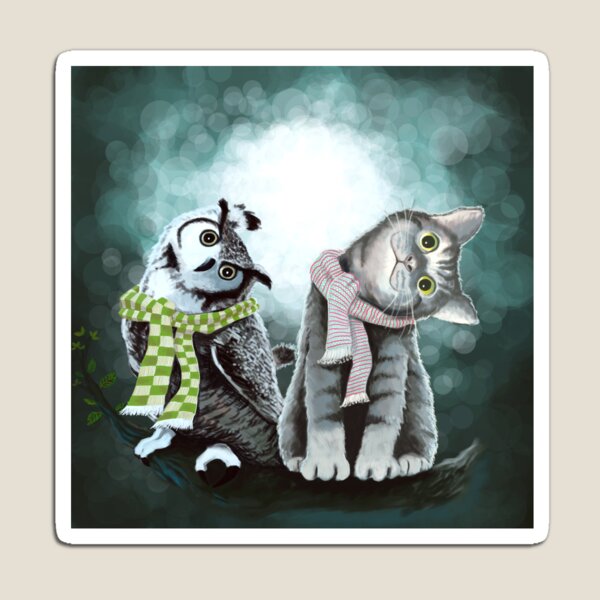 Cat and Owl Magnet