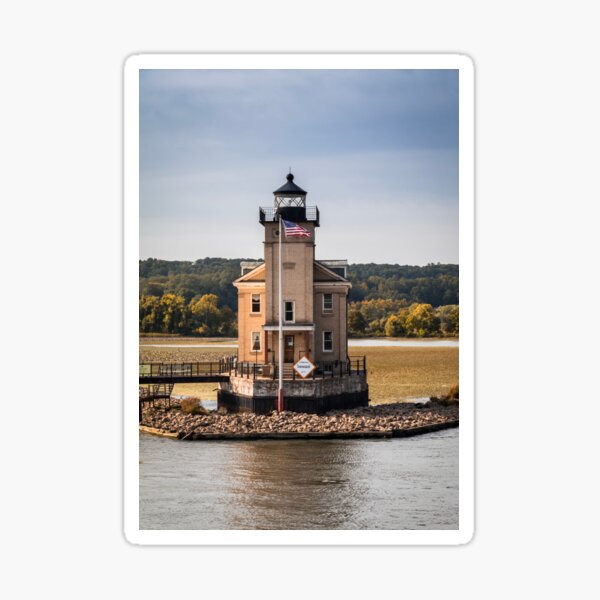 Rondout Lighthouse on the Hudson River, Kingston, NY, in early fall Sticker