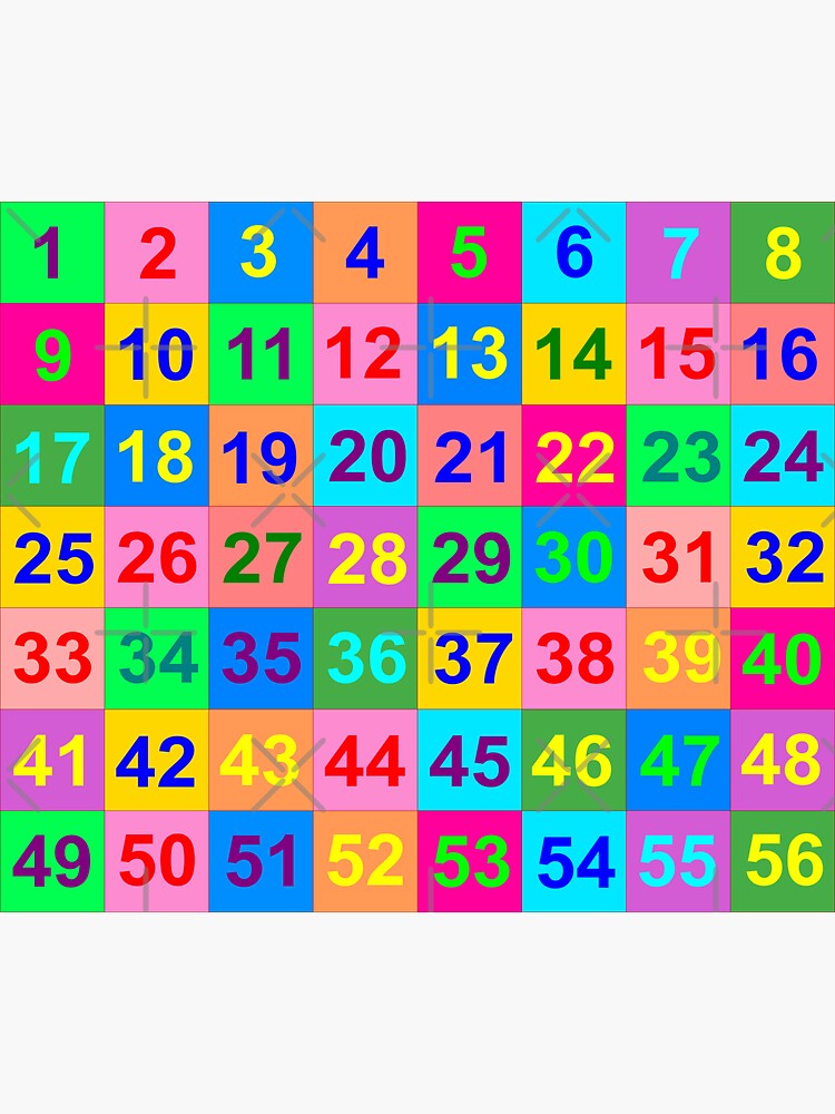 Counting Numbers 1 to 56 Number Chart Sticker for Sale by MarigoldAndCo