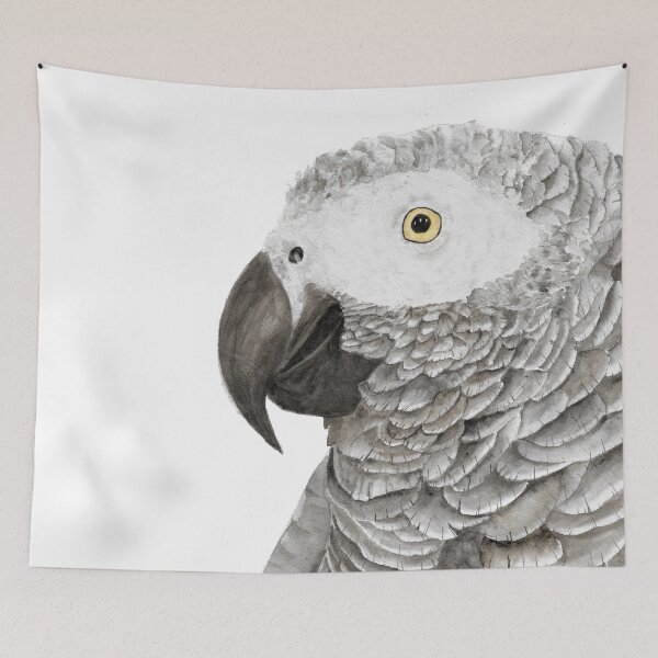 Item preview, Grey parrot congo african timneh old word bird watercolor designed and sold by L'Atelier Oranjade.