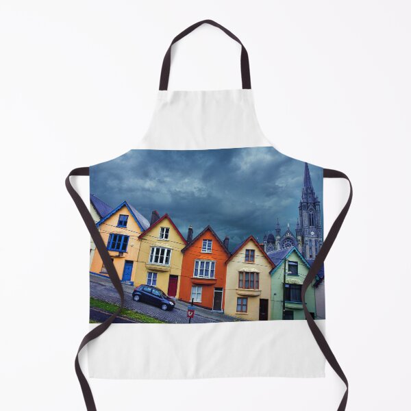 Item preview, Colorful Rowhouses in Cobh, Ireland with Cathedral Looming in Background designed and sold by Greg Hess.