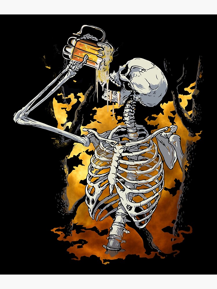 Disover Halloween Beer Drinking Skeleton Skull Canvas