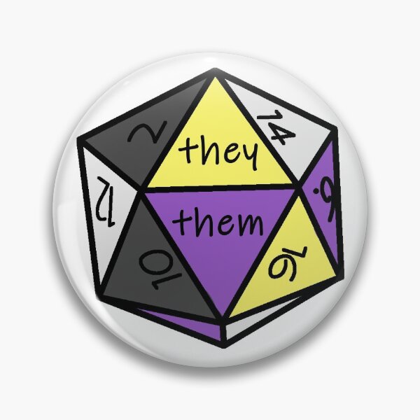 Pronoun Check Nonbinary Pride D20 They/Them Pin