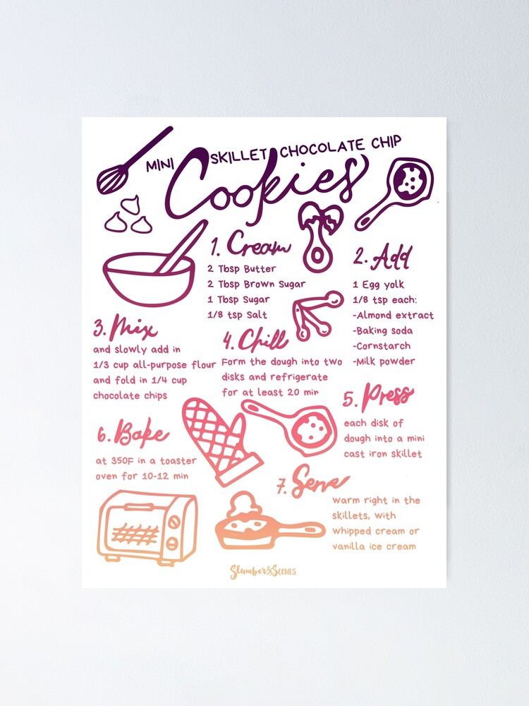 mini-skillet-chocolate-chip-cookies-illustrated-recipe-pink-gradient-poster-for-sale-by-slumberscones-redbubble for Blank Cookie Labels Free Printable Mini Skillet Chocolate Chip Cookies Illustrated Recipe - Pink Gradient