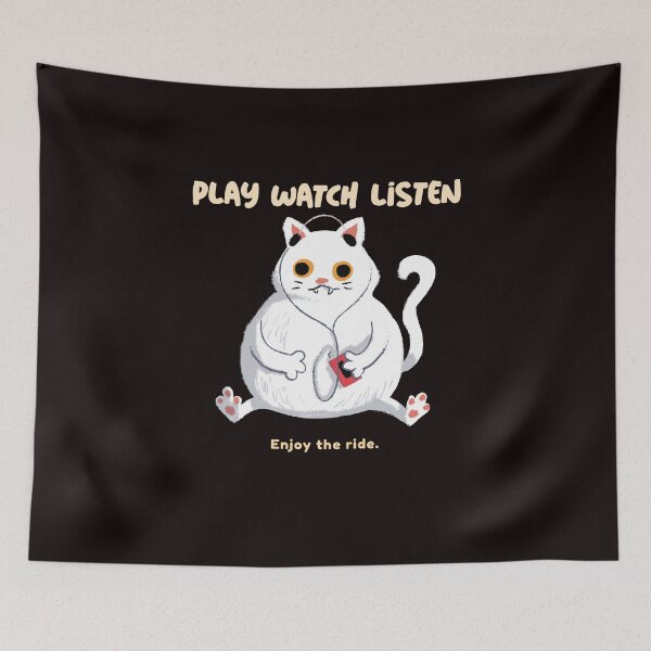 Aperçu de l'œuvre Play Watch Listen Cat avec un casque créée et vendue par Elena's Shop.