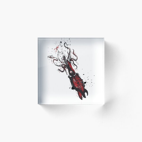 Predator of the Deep, The Giant Squid - Black Splatter Acrylic Block