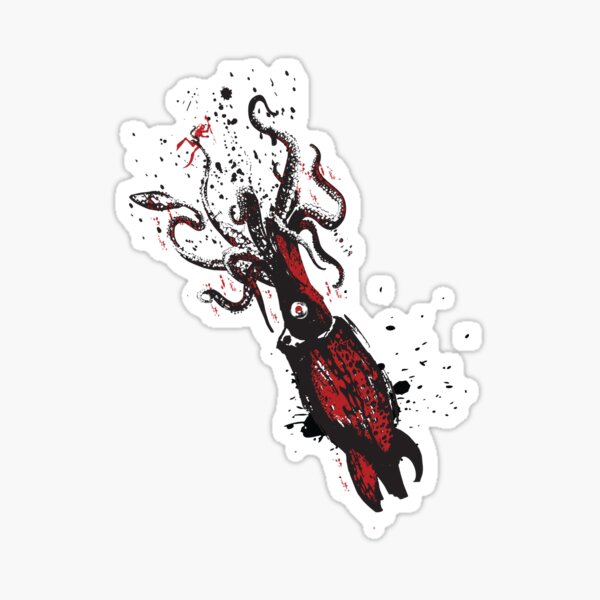 Predator of the Deep, The Giant Squid - Black Splatter Sticker