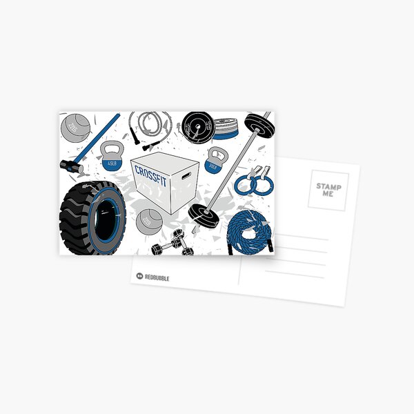 Crossfit Equipment Items Blue Postcard