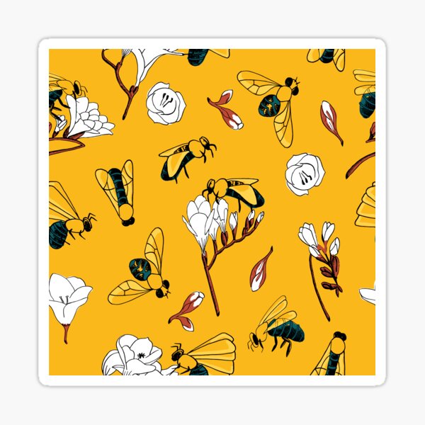 Bees and freesias in yellow Sticker