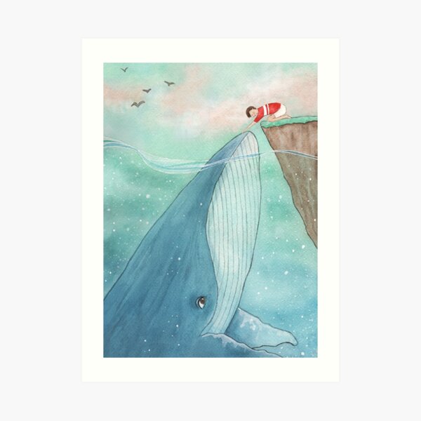 Whale and boy Art Print