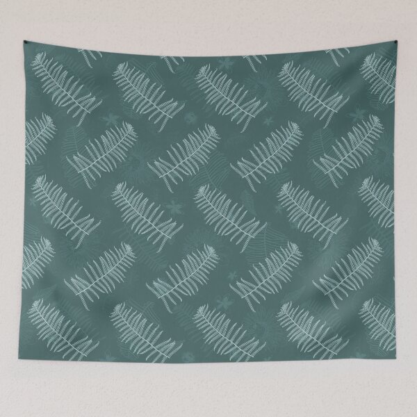 Item preview, Vector dark green mint ostrich ferns seamless pattern with ferns watermark faded background.  designed and sold by jamiesoondesign.