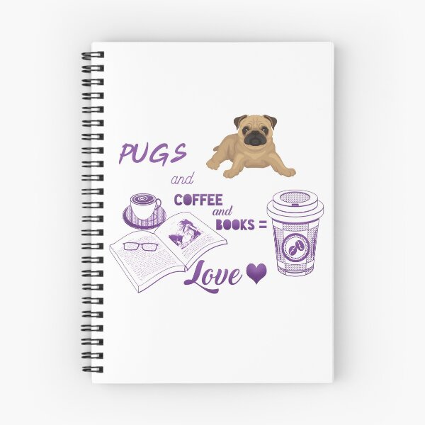 Aperçu de l'œuvre Pugs et café et livres créée et vendue par GoodGirlDesigns.