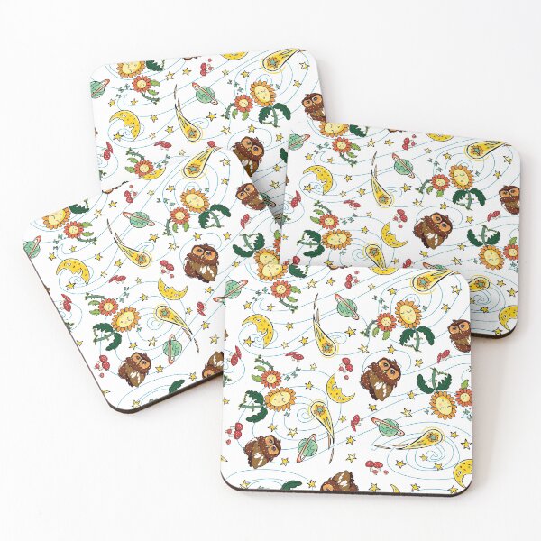 Item preview, Vector colorful owl comet and moon repeat pattern with white background. designed and sold by jamiesoondesign.