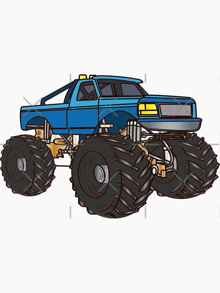 Cute blue monster truck cartoon illustration