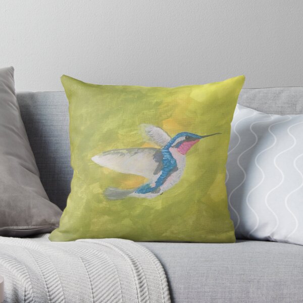 Watercolor Hummingbird on Canvas Throw Pillow