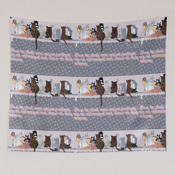 Item preview, Color Pencils original Drawing - Group of Cats on a wall - French Sentiments designed and sold by Eejee-SK.