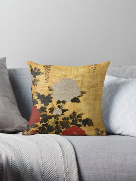Item preview, Vintage Japanese Floral Gold Leaf Screen With Wisteria and Peonies designed and sold by Vicky Brago-Mitchell®.