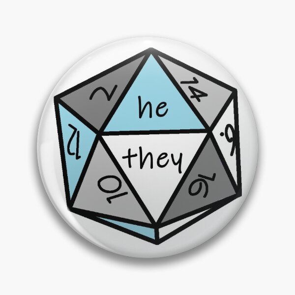 Pronoun Check Demiboy Pride D20 He/They Pin