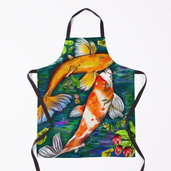 Item preview, Best fishing gifts for fish lovers. Koi fish pair couple swimming in koi pond with plants and flowers designed and sold by Artonmytee.