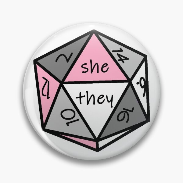 Item preview, Pronoun Check Demigirl Pride D20 She/They designed and sold by spookymoonchild.
